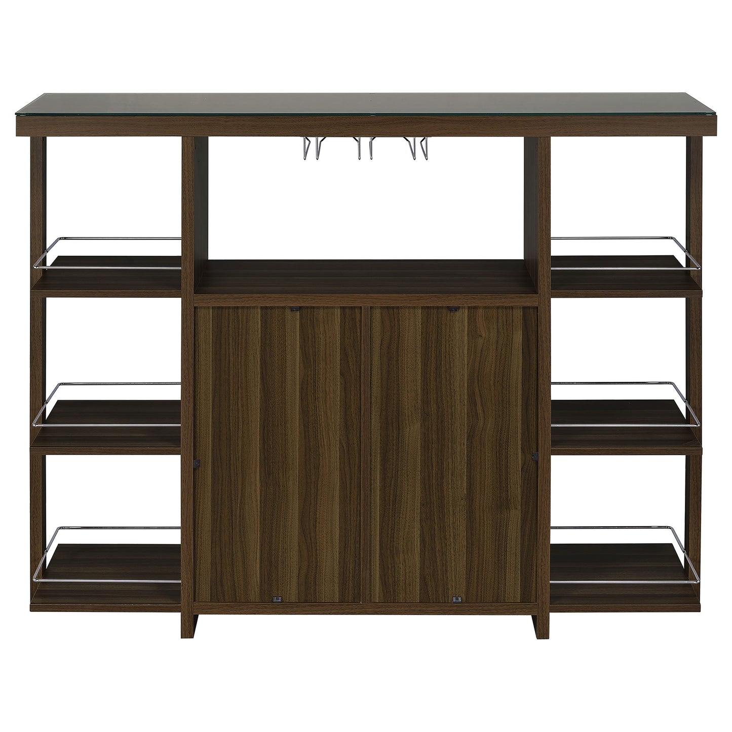 Evelio 6-shelf Glass Top Home Bar Wine Cabinet Walnut