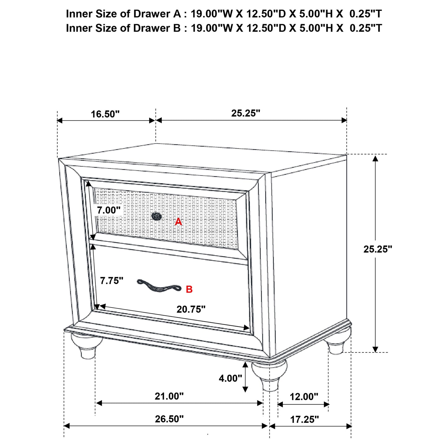 Barzini 2-drawer Nightstand White