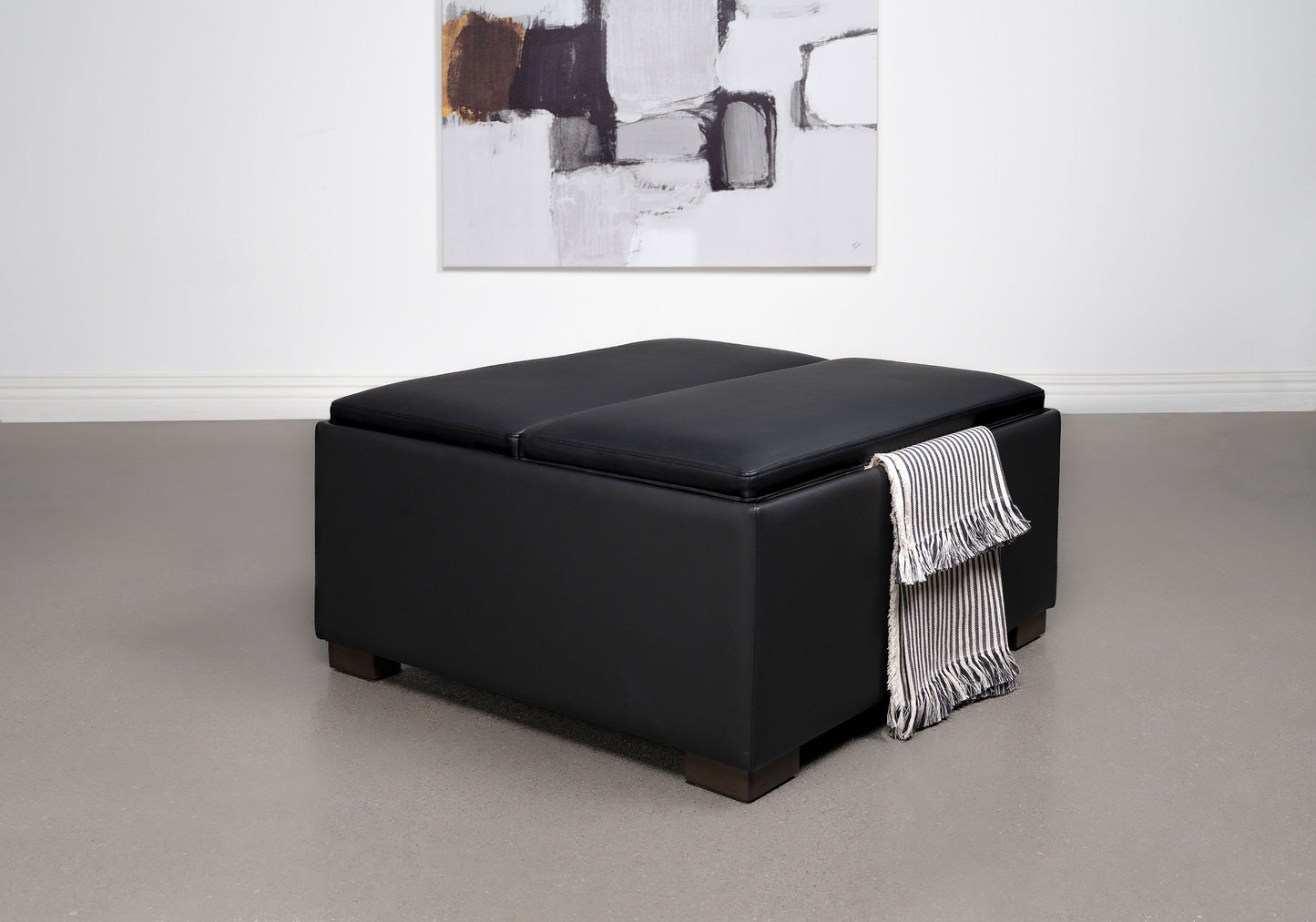 Paris Multifunctional Upholstered Storage Ottoman with Utility Tray Black