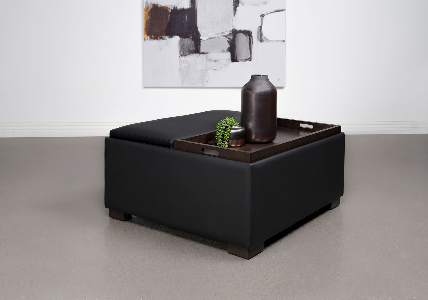 Paris Multifunctional Upholstered Storage Ottoman with Utility Tray Black