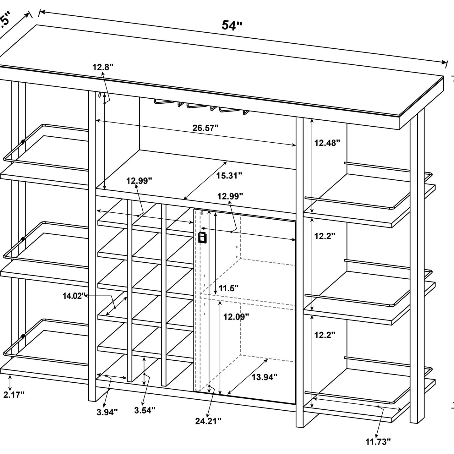 Evelio 6-shelf Glass Top Home Bar Wine Cabinet Walnut