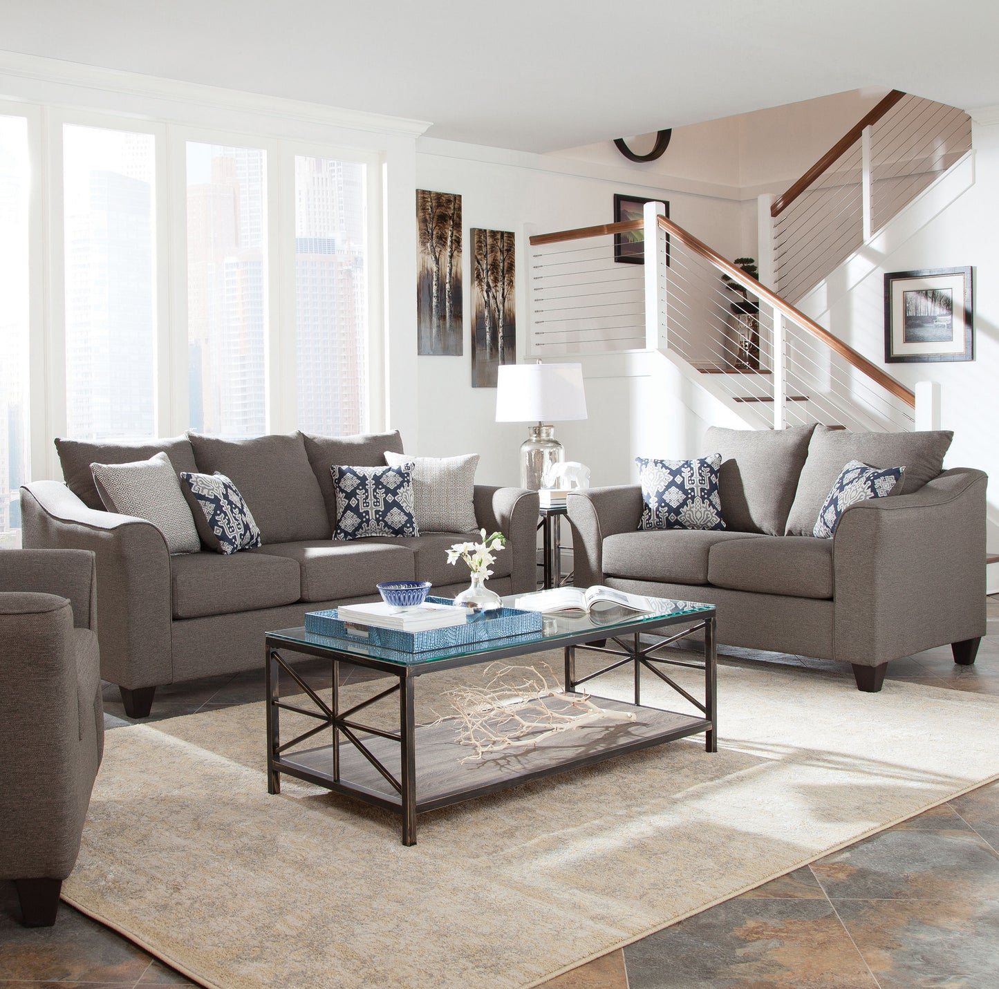 Salizar 2-piece Upholstered Flared Arm Sofa Set Grey