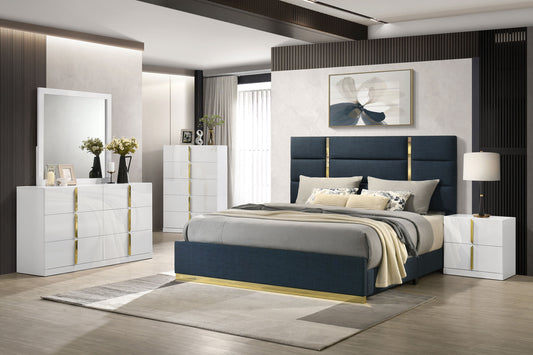 Ines 5-piece Eastern King Bedroom Set Navy and White High Gloss