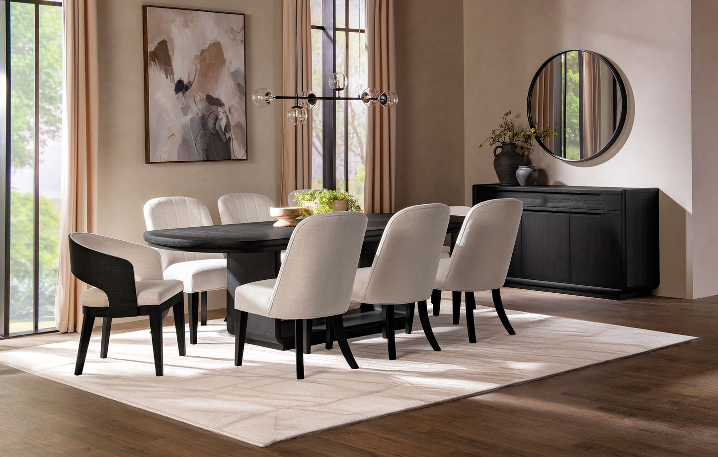 Leandro Upholstered Dining Arm Chair Cream (Set of 2)