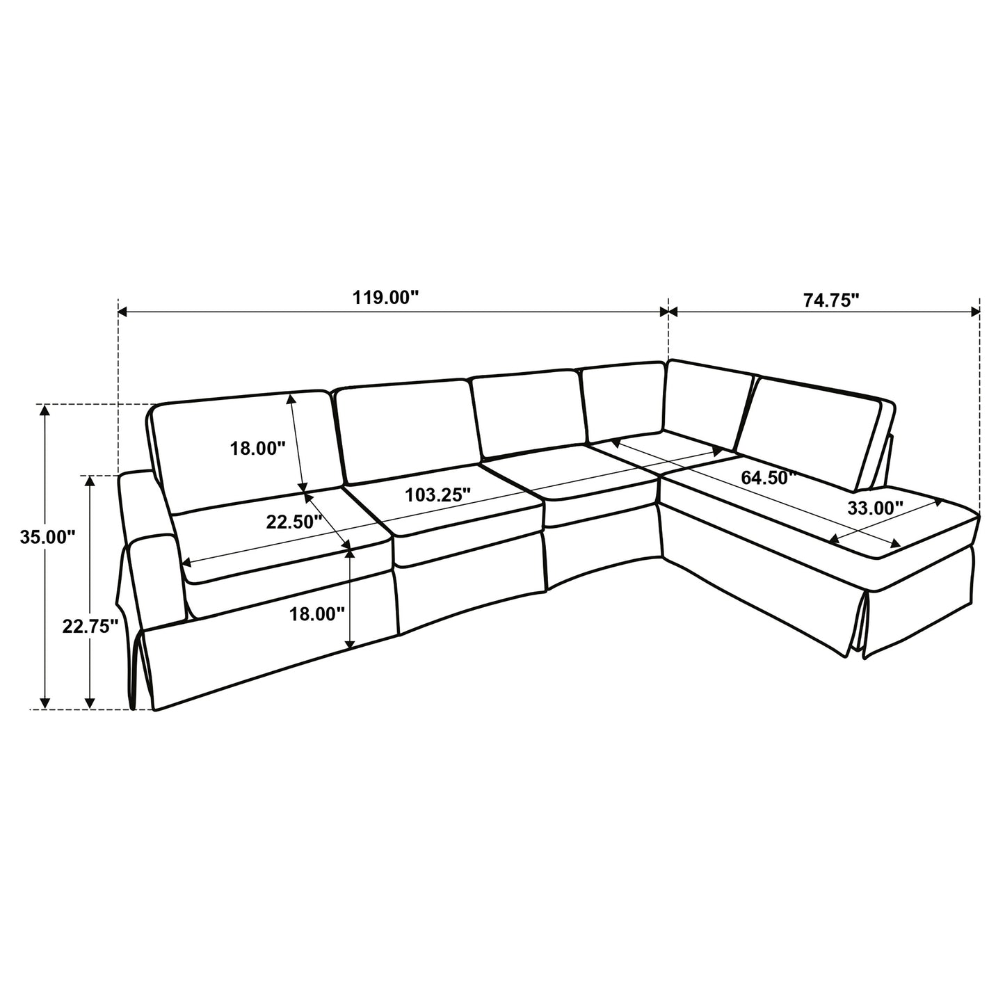 Delmar Velvet Upholstered Sectional Sofa Skirted Base Latte