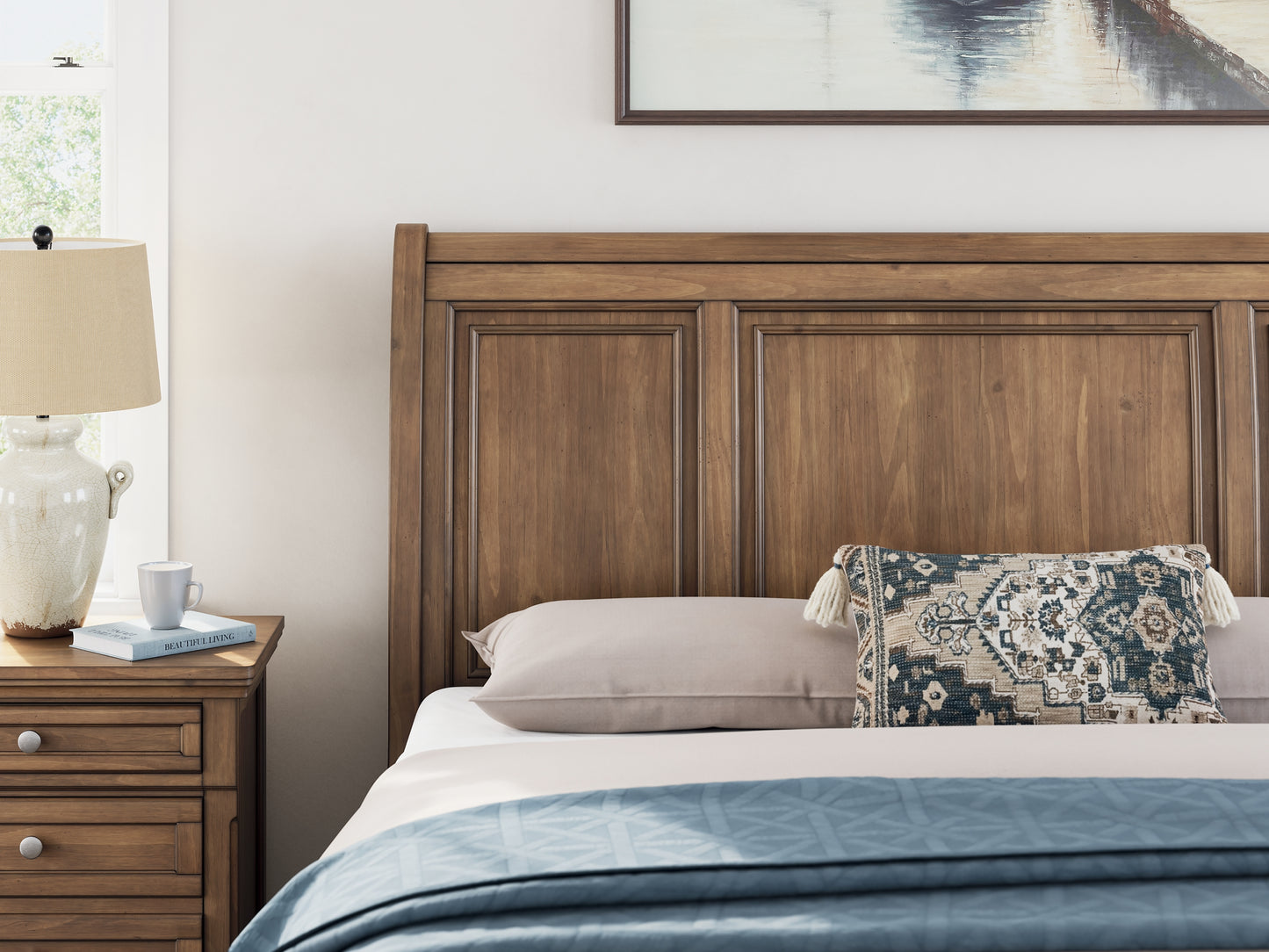 Feddinger California King Storage Sleigh Bed with Mirrored Dresser