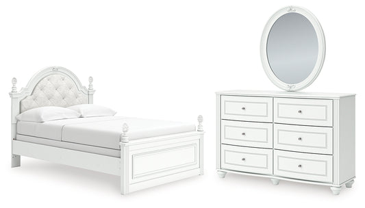 Kozlani Full Upholstered Panel Bed, Dresser and Mirror