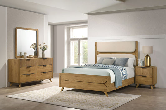 Bennett Full Cream Upholstered 4-Piece Mid-Century Bedroom Set Light Oak