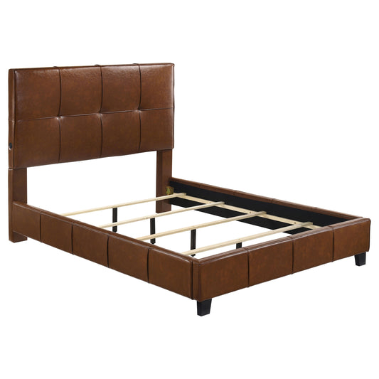 Farrell Queen Leatherette Upholstered Panel Bed Brown