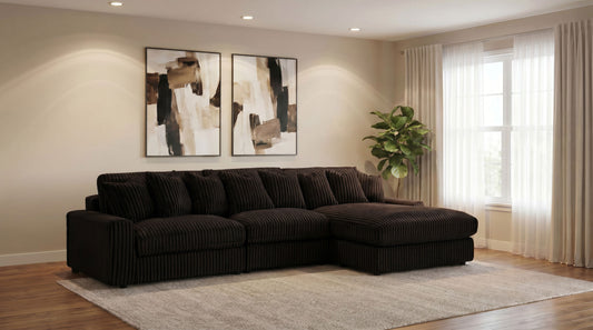 Blaine 3-Piece Corduroy Reversible Chaise Sectional Sofa Chocolate Brown