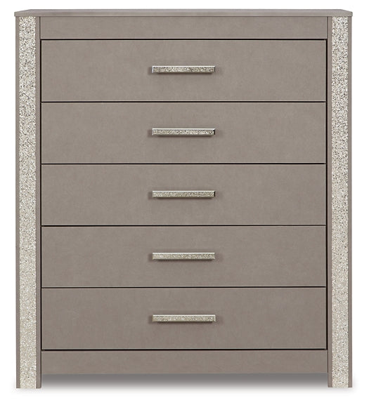 Surancha King Poster Bed with Mirrored Dresser and Chest