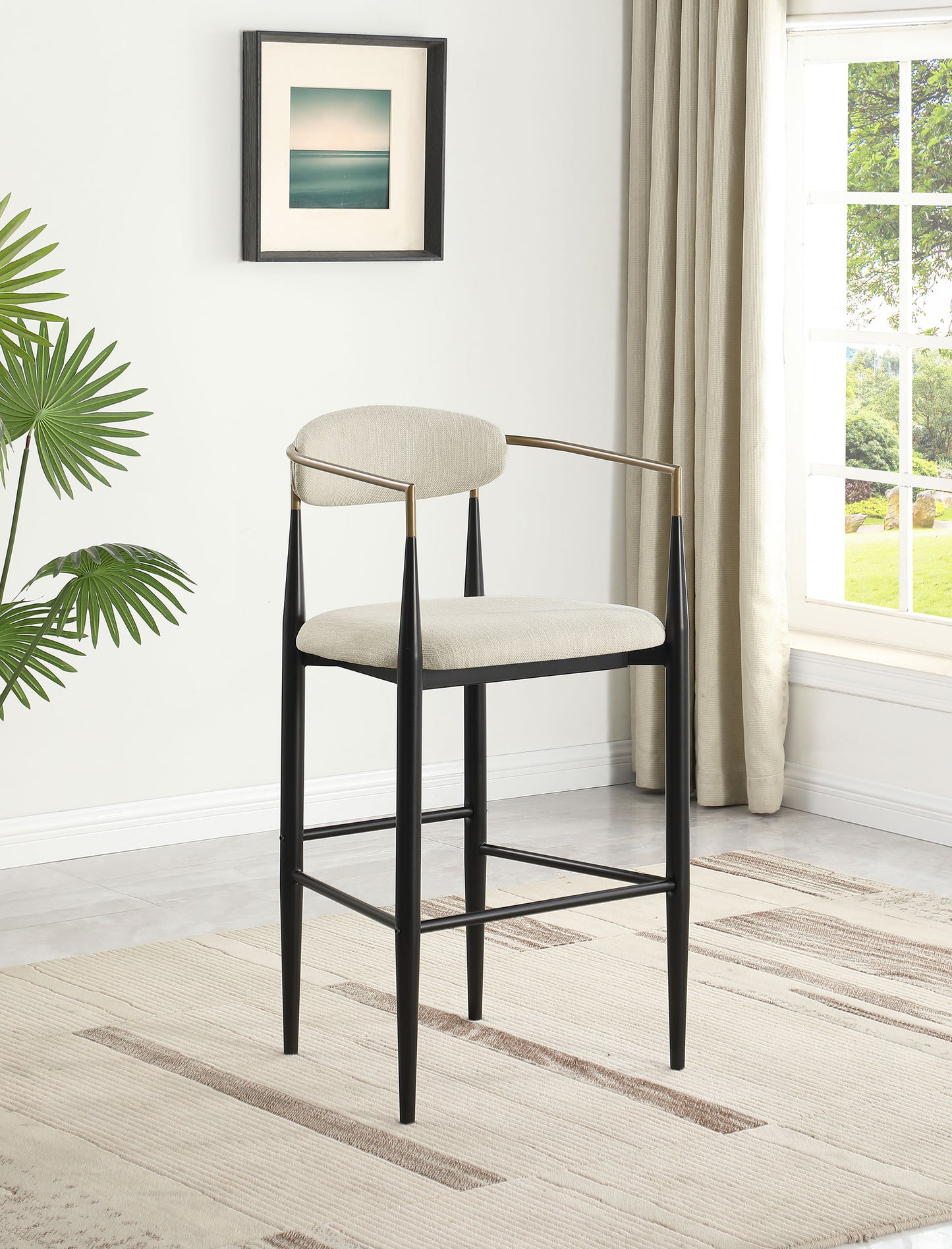 Tina Metal Pub Height Bar Stool with Upholstered Back and Seat Beige (Set of 2)