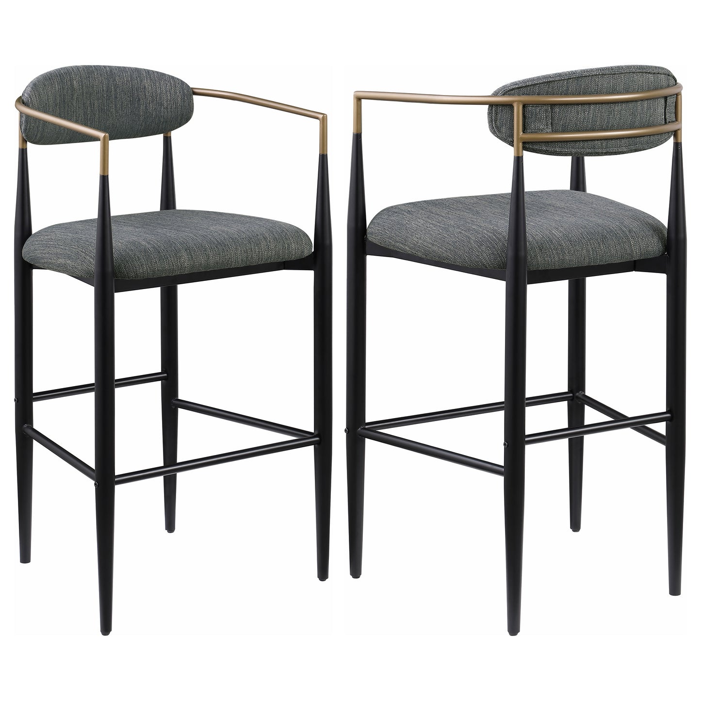 Tina Metal Pub Height Bar Stool with Upholstered Back and Seat Dark Grey (Set of 2)