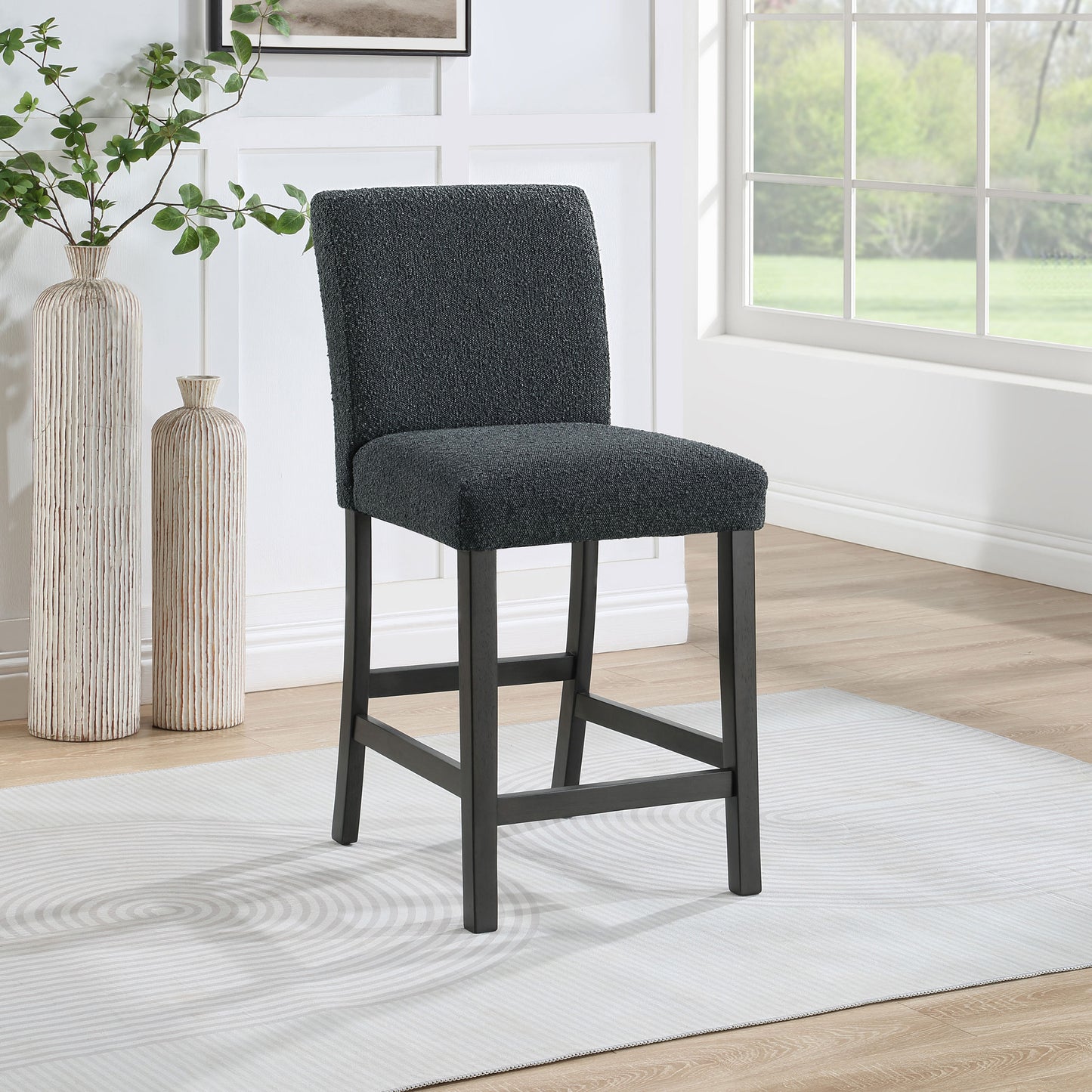 Alba Boucle Upholstered Counter Height Dining Chair Black and Charcoal Grey (Set of 2)