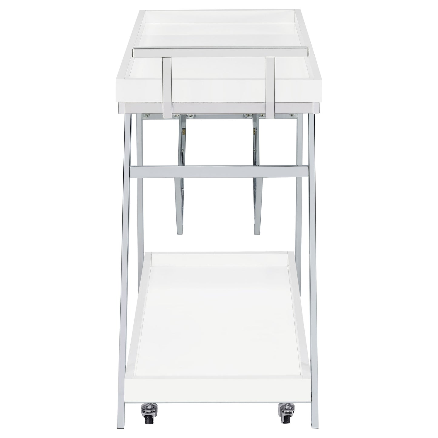 Kinney 2-tier Bar Cart with Storage Drawer White High Gloss and Chrome