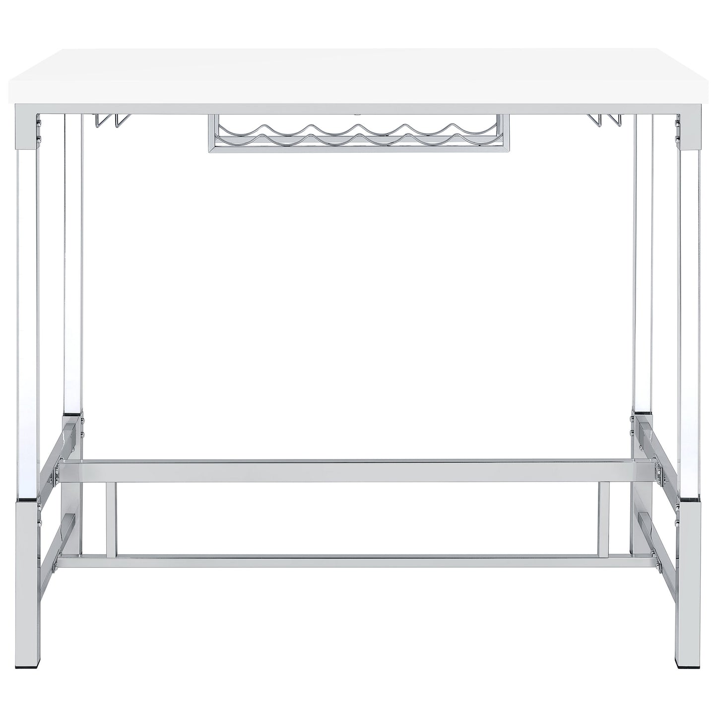 Norcrest Pub Height Bar Table with Acrylic Legs and Wine Storage White High Gloss