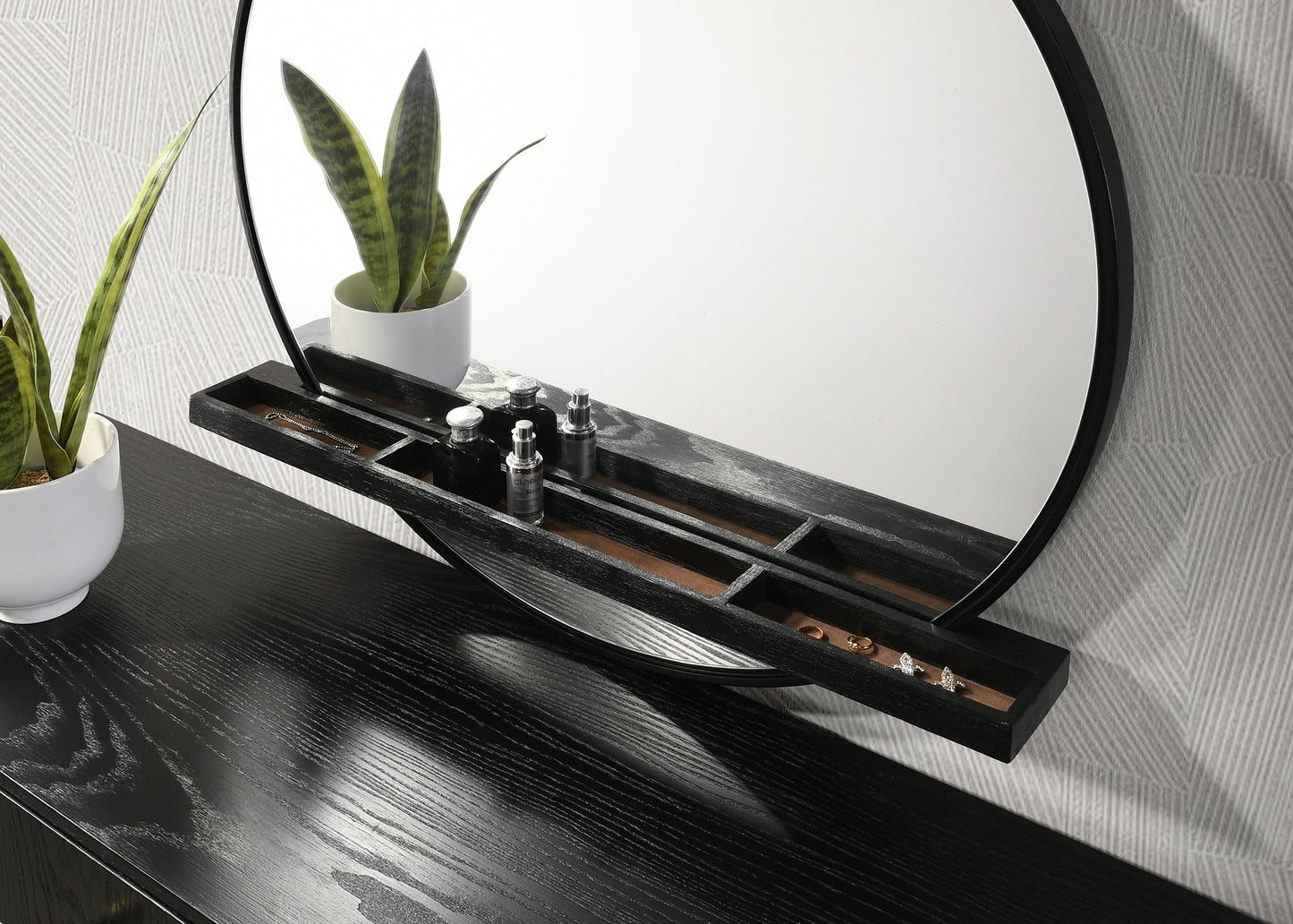 Arini Round Dresser Mirror with Shelf Black