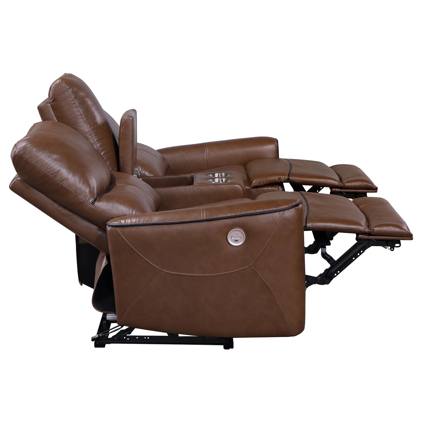 Greenfield Upholstered Power Reclining Loveseat with Console Saddle Brown