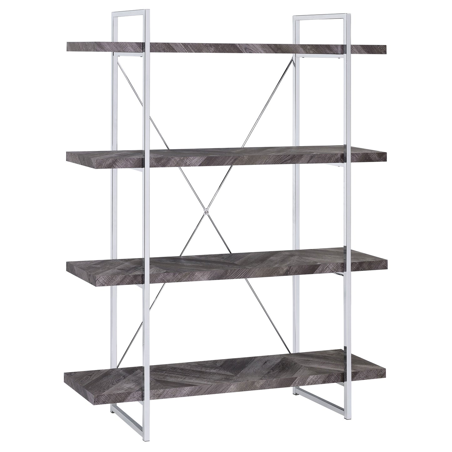 Grimma 4-shelf Bookcase Rustic Grey Herringbone