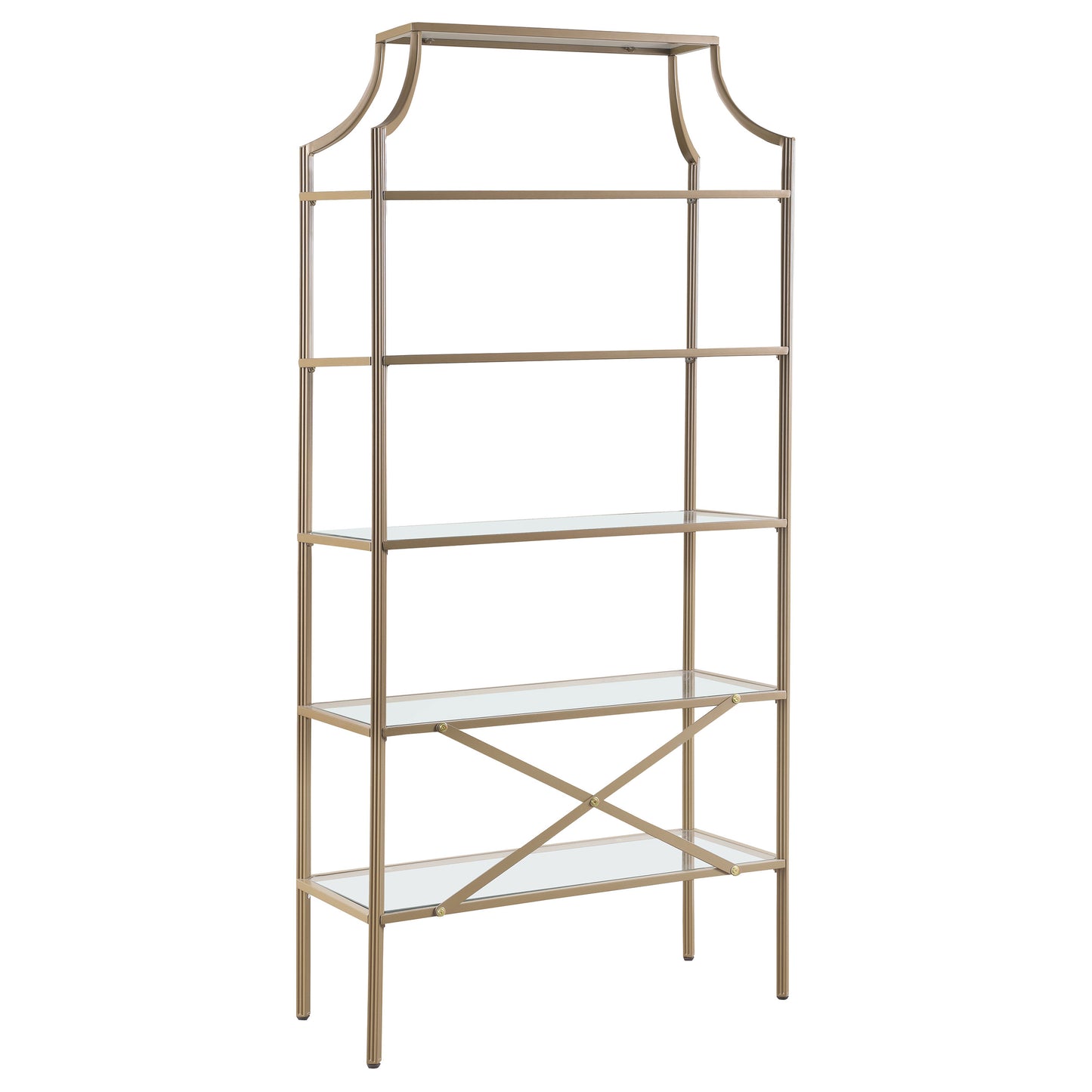 Serena 5-tier Tempered Glass Shelves Bookcase Matte Gold