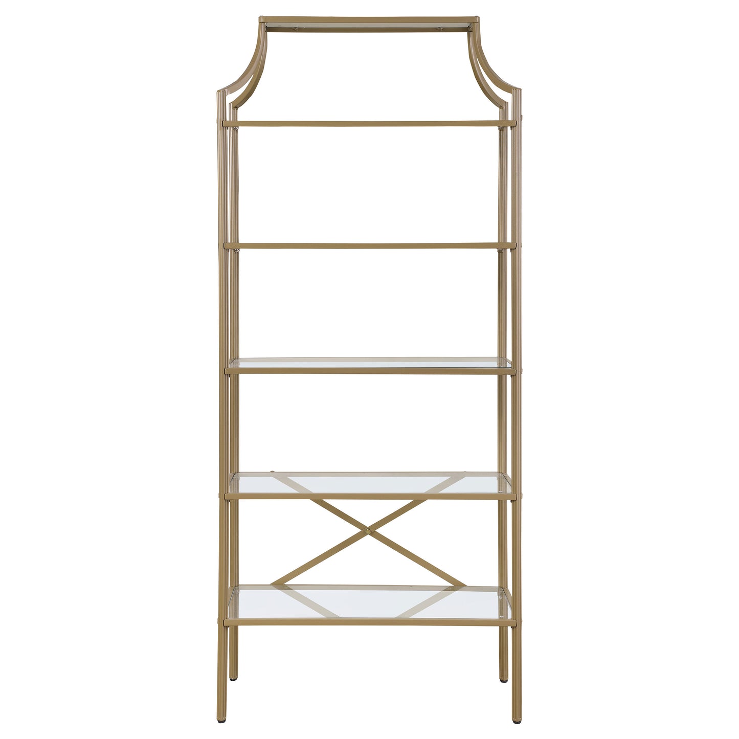 Serena 5-tier Tempered Glass Shelves Bookcase Matte Gold