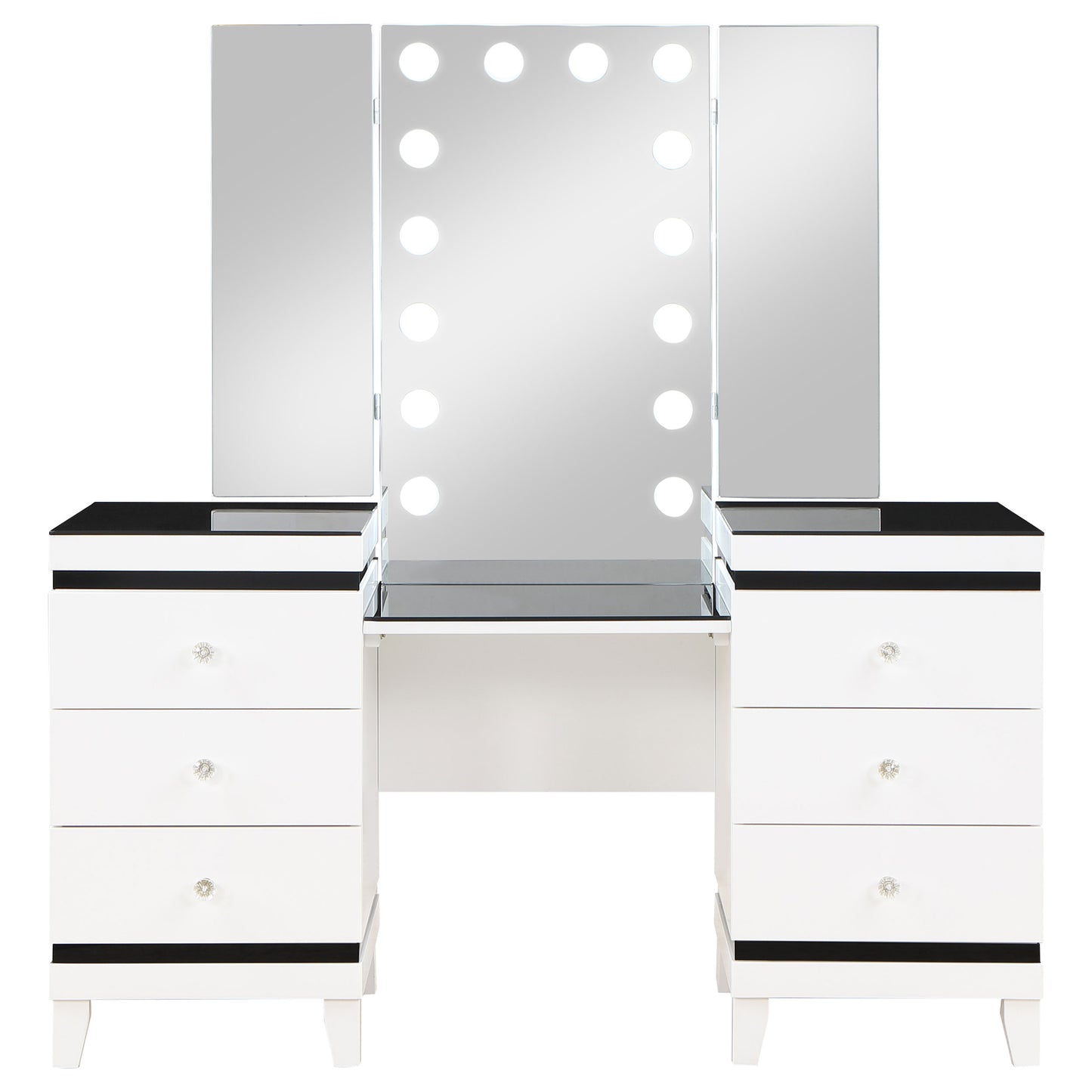 Talei 6-drawer Vanity Set with Hollywood Lighting Black and White