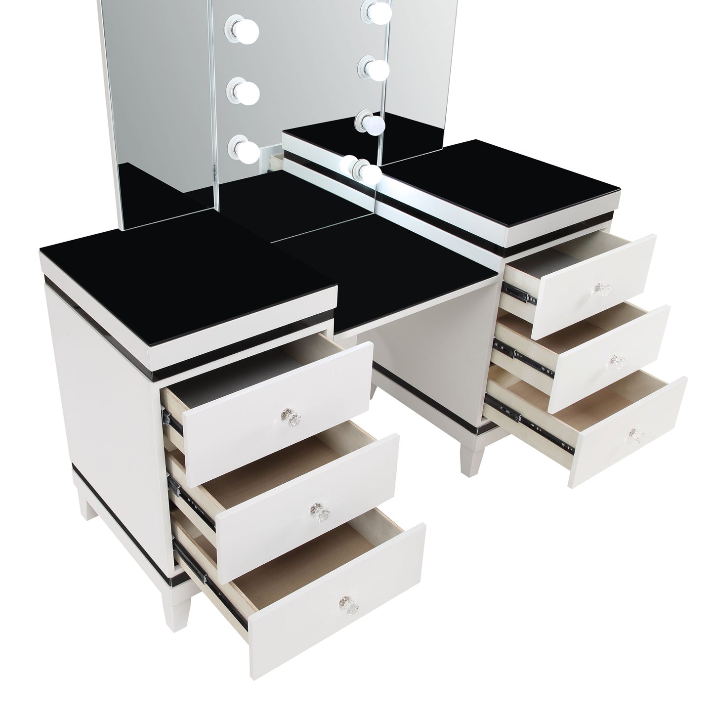 Talei 6-drawer Vanity Set with Hollywood Lighting Black and White