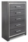 Lodanna King Panel Bed with 2 Storage Drawers, Dresser, Mirror, Chest and Nightstand
