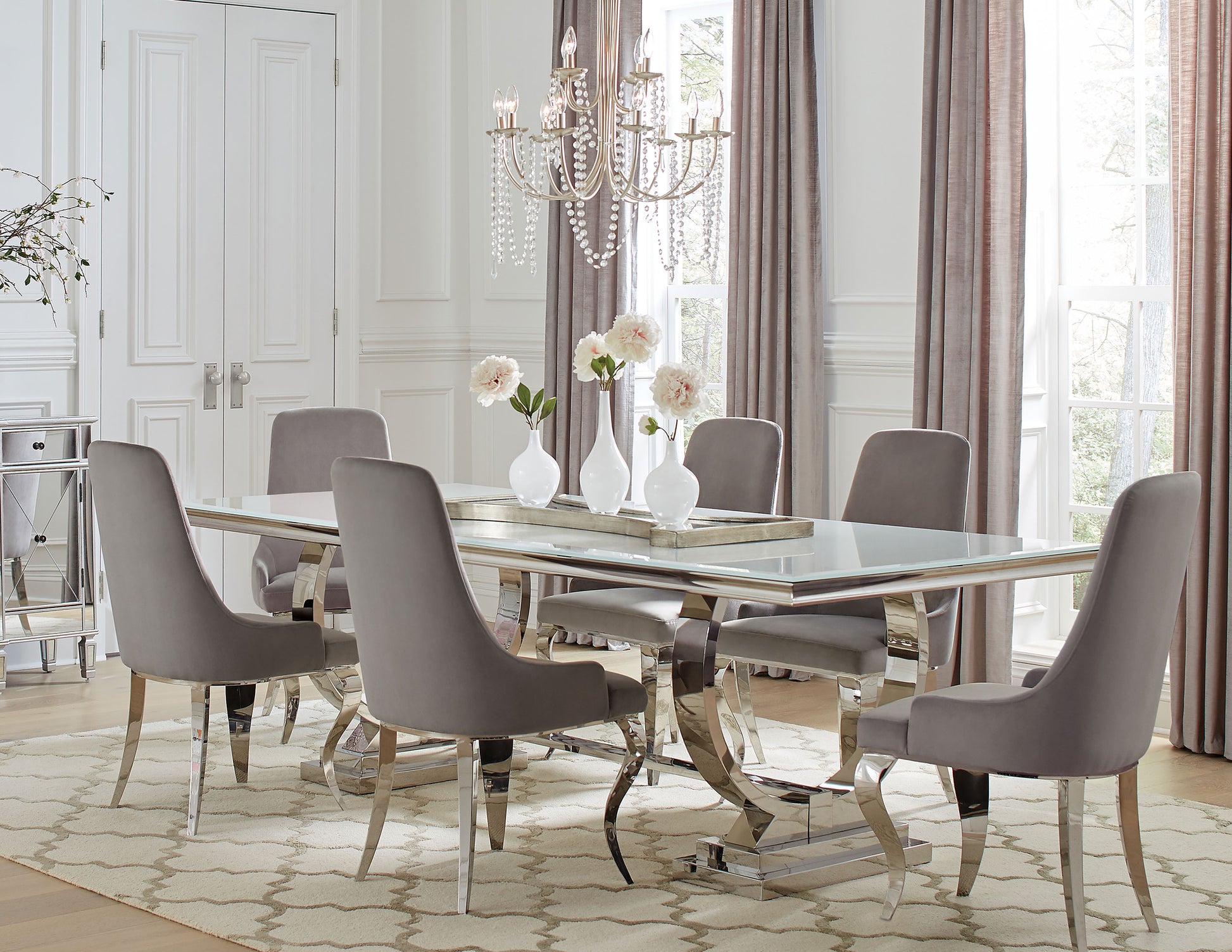 Dining Room Dining Table With Glass Top Price Antoine 7-piece