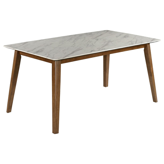 Everett Faux Marble Top Dining Table Natural Walnut and White