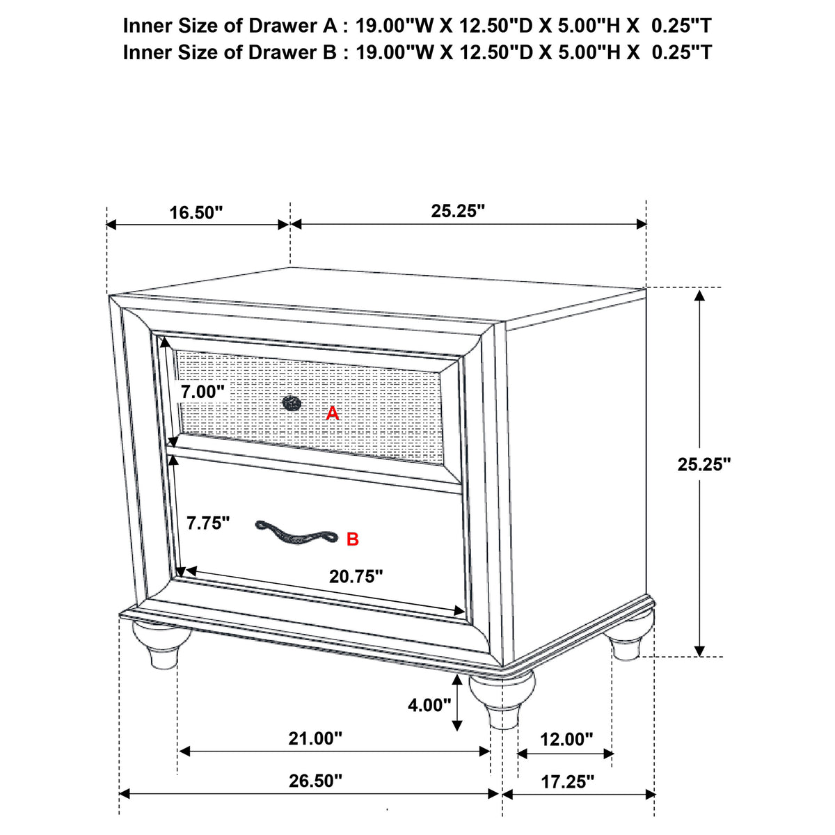 Barzini 2-drawer Nightstand White
