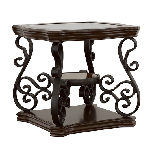 Laney 1-shelf Glass Top Square End Table Dark Merlot