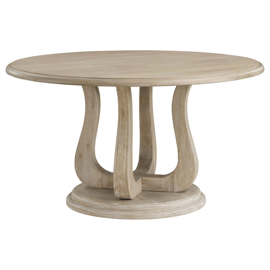 Trofello 60-inch Round Sculptural Pedestal Dining Table White Washed