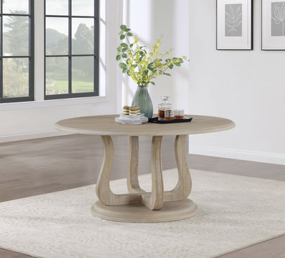 Trofello 60-inch Round Sculptural Pedestal Dining Table White Washed