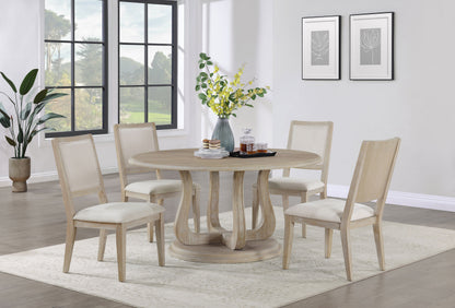 Trofello 60-inch Round Sculptural Pedestal Dining Table White Washed