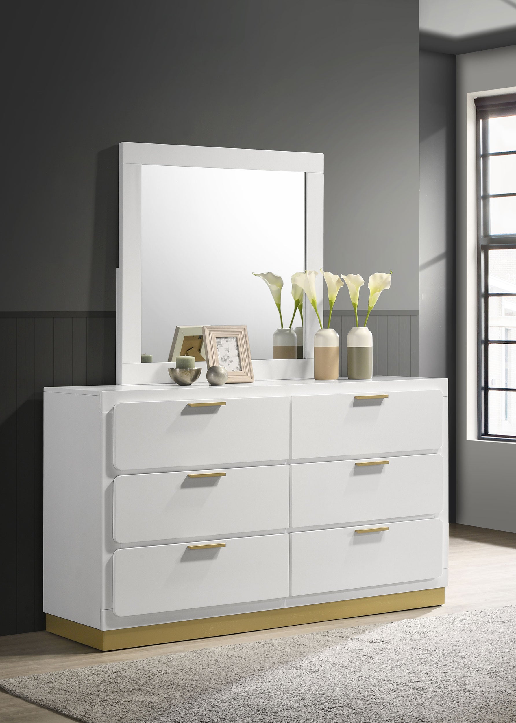 Caraway 6-drawer Dresser with Mirror White Best Price Furniture & Mattress Caraway 6-drawer Dresser with Mirror White Best Price Furniture & Mattress