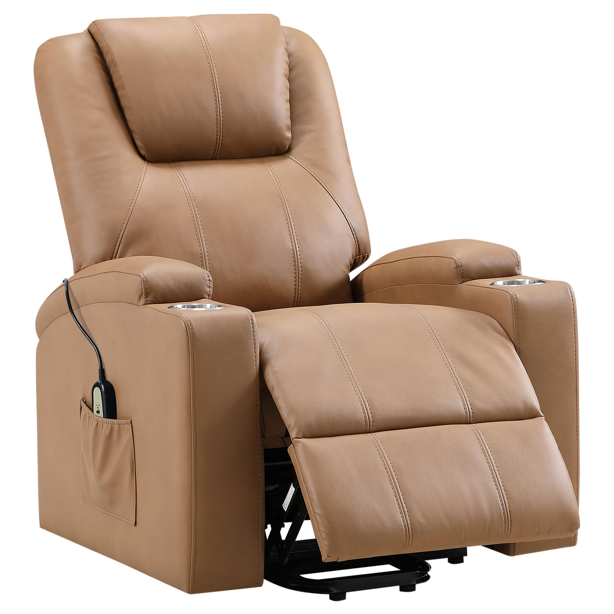Armstrong Channeled Faux Leather Power Lift Massage Recliner Camel