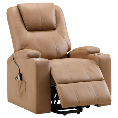 Armstrong Channeled Faux Leather Power Lift Massage Recliner Camel