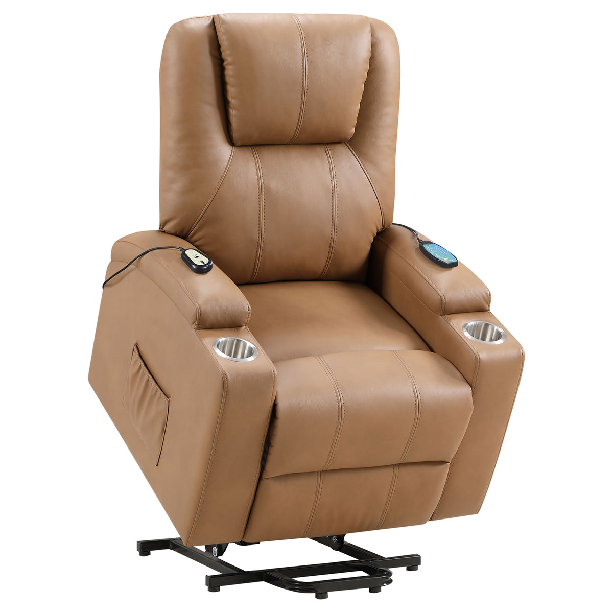 Armstrong Channeled Faux Leather Power Lift Massage Recliner Camel