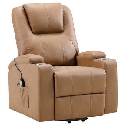 Armstrong Channeled Faux Leather Power Lift Massage Recliner Camel