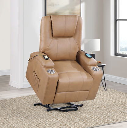 Armstrong Channeled Faux Leather Power Lift Massage Recliner Camel