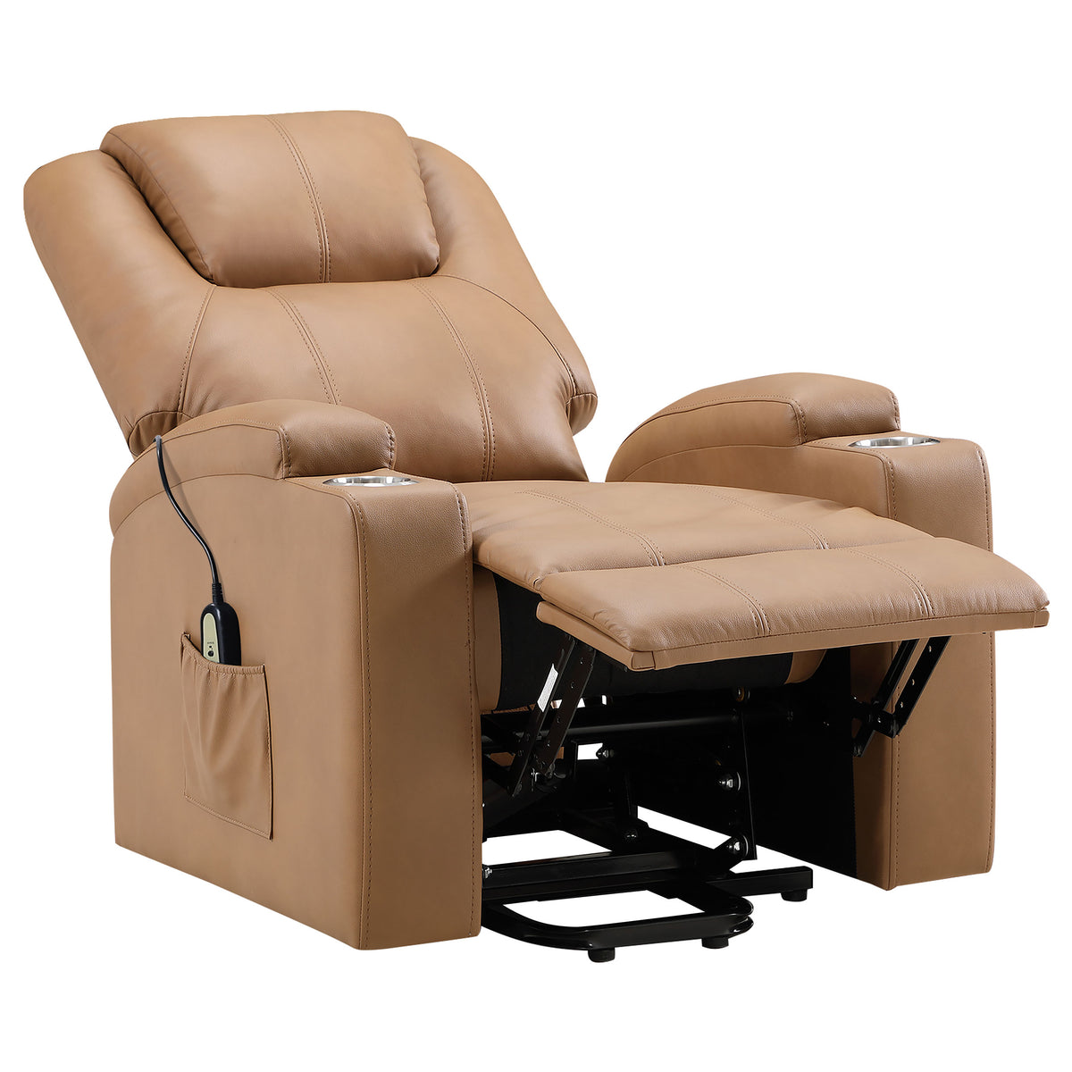 Armstrong Channeled Faux Leather Power Lift Massage Recliner Camel