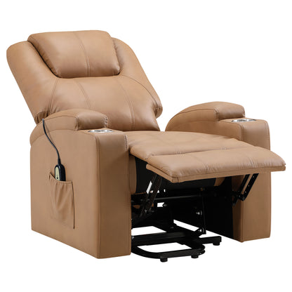 Armstrong Channeled Faux Leather Power Lift Massage Recliner Camel