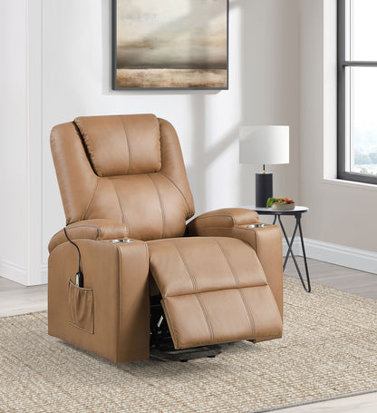 Armstrong Channeled Faux Leather Power Lift Massage Recliner Camel