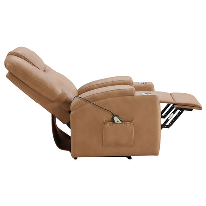 Armstrong Channeled Faux Leather Power Lift Massage Recliner Camel