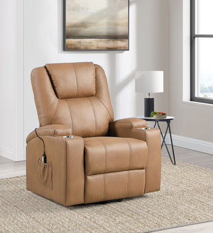 Armstrong Channeled Faux Leather Power Lift Massage Recliner Camel