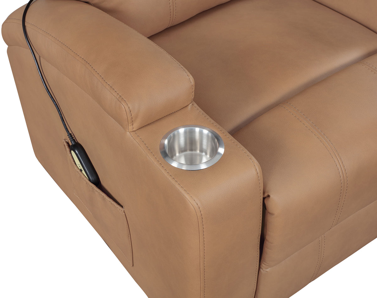 Armstrong Channeled Faux Leather Power Lift Massage Recliner Camel