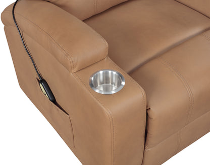 Armstrong Channeled Faux Leather Power Lift Massage Recliner Camel