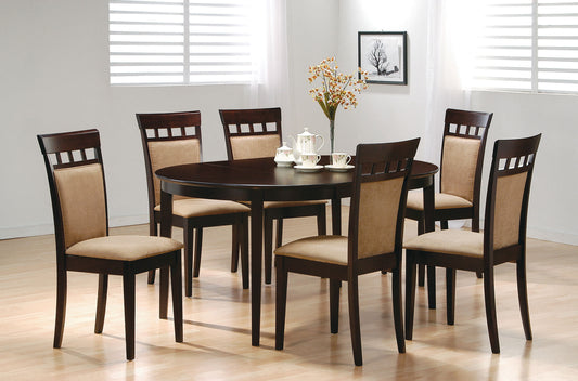 Gabriel 7-Piece Upholstered-Back Oval Extension Dining Set Cappuccino