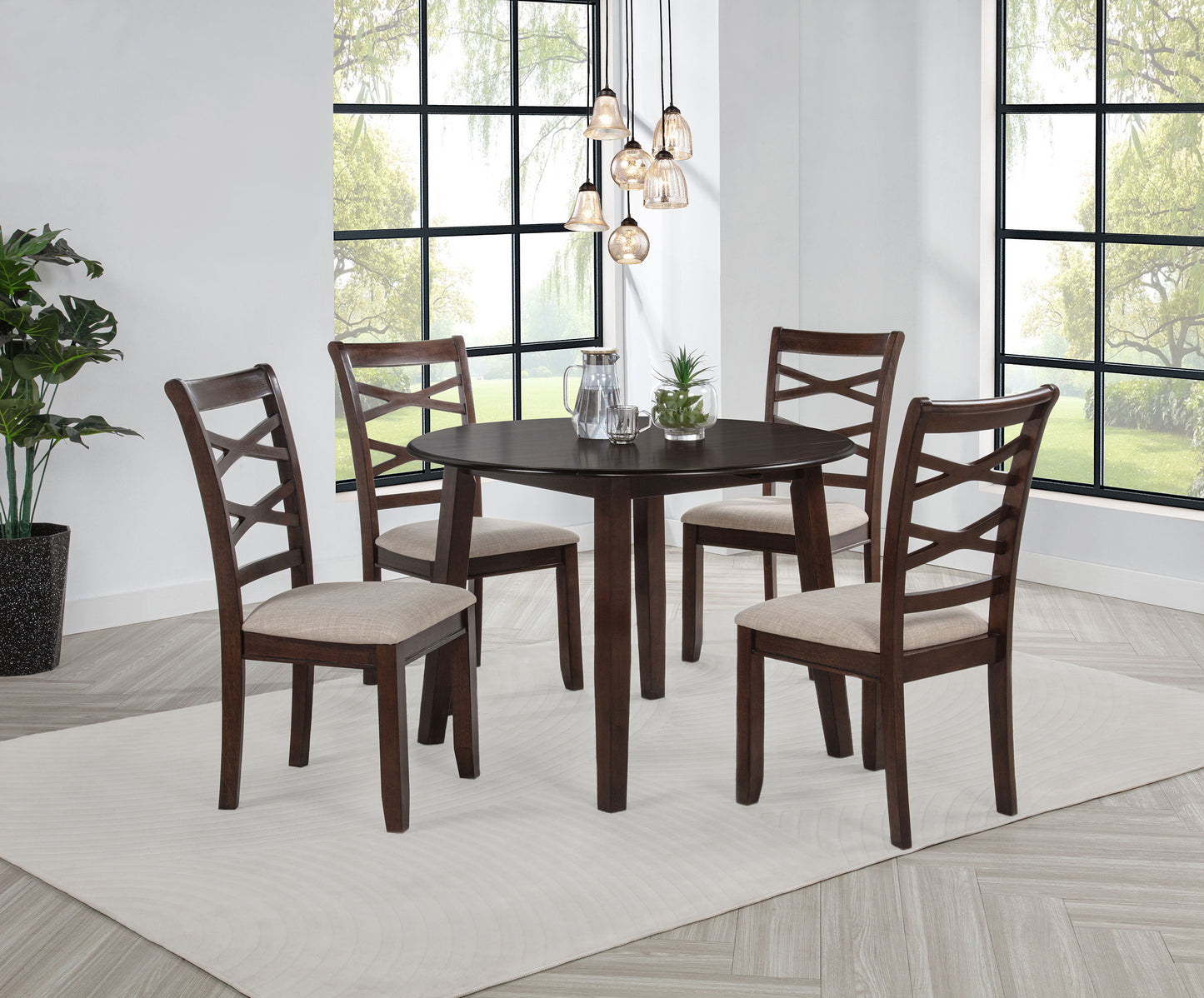 Barton 5-piece Round Wood Dining Table Set Dark Brown